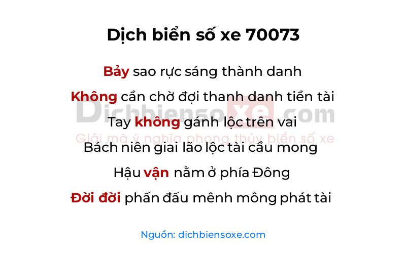 Dịch thơ biển số 70073