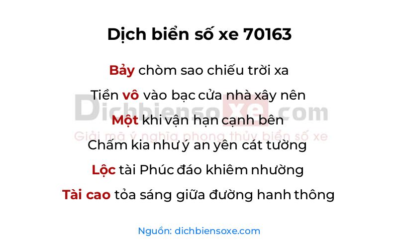 Dịch thơ biển số 70163