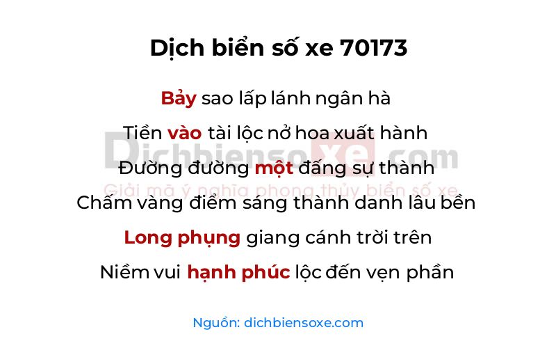Dịch thơ biển số 70173