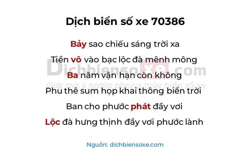 Dịch thơ biển số 70386
