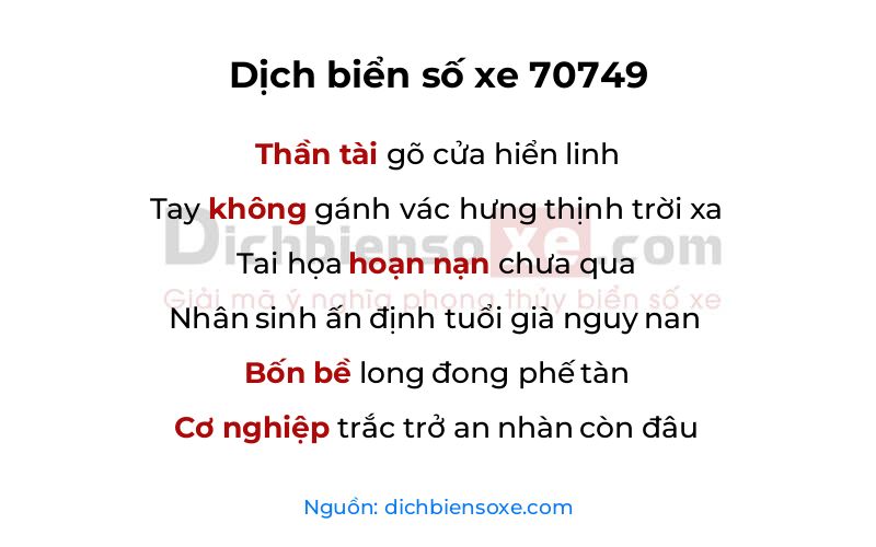 Dịch thơ biển số 70749