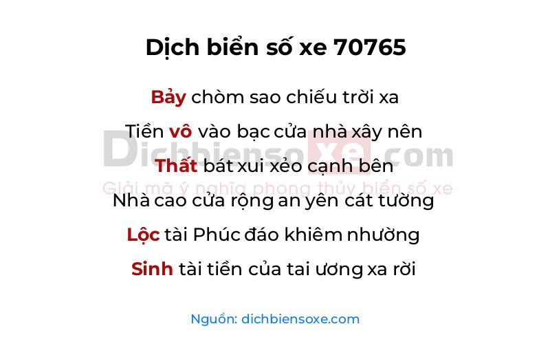 Dịch thơ biển số 70765