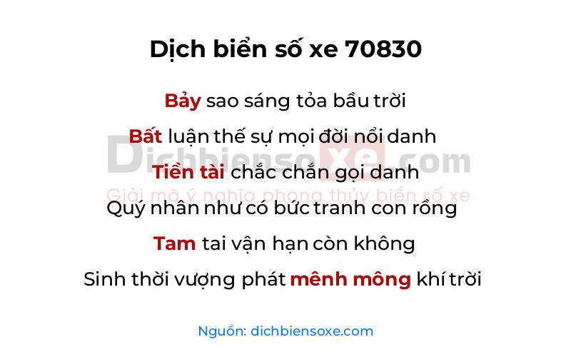 Dịch thơ biển số 70830