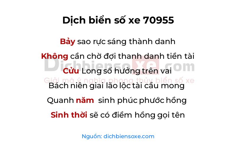 Dịch thơ biển số 70955