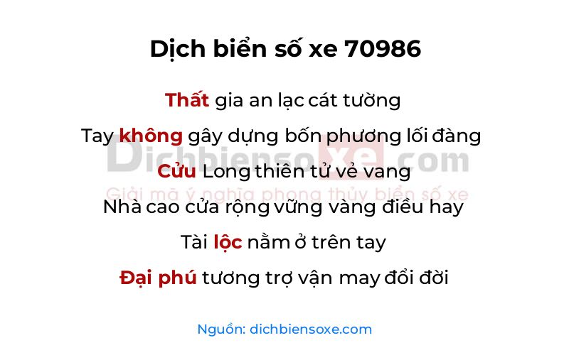 Dịch thơ biển số 70986