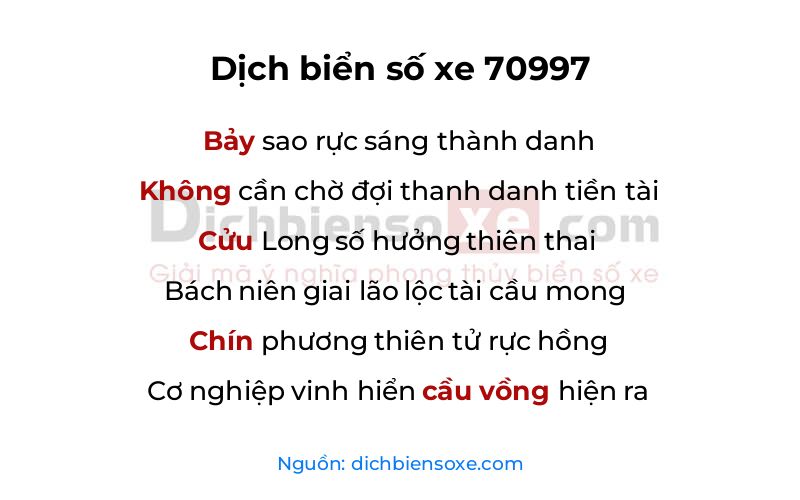 Dịch thơ biển số 70997