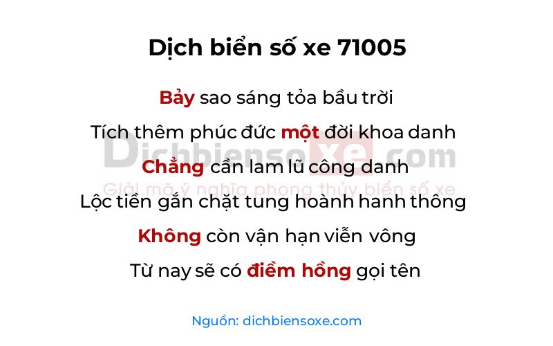 Dịch thơ biển số 71005