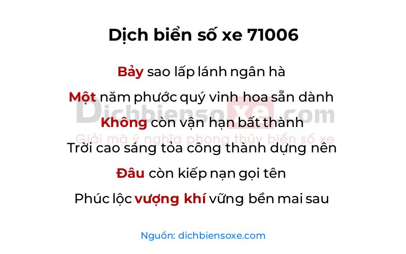 Dịch thơ biển số 71006