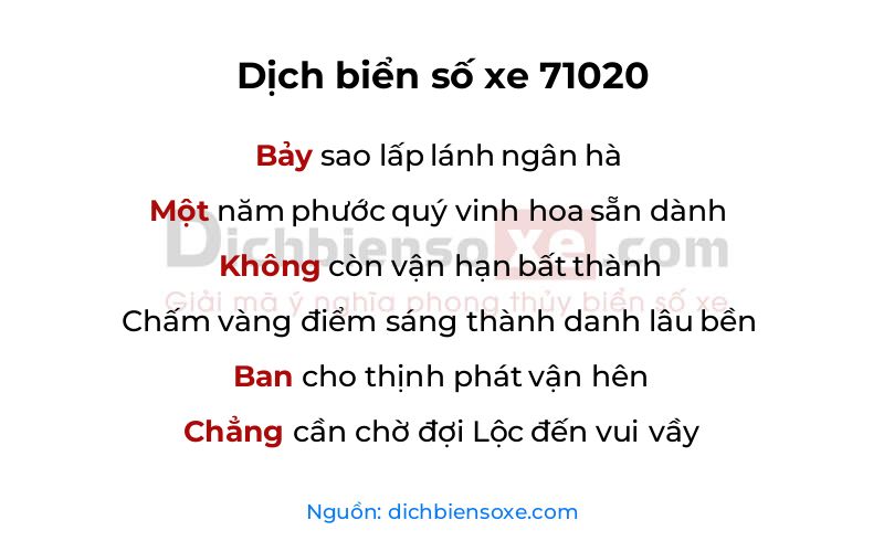 Dịch thơ biển số 71020