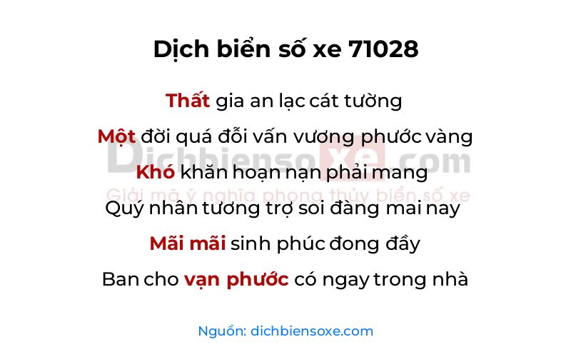 Dịch thơ biển số 71028