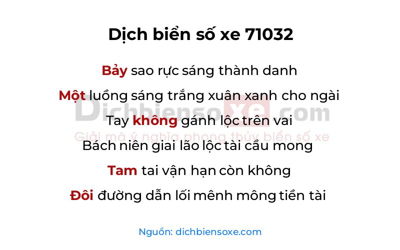 Dịch thơ biển số 71032