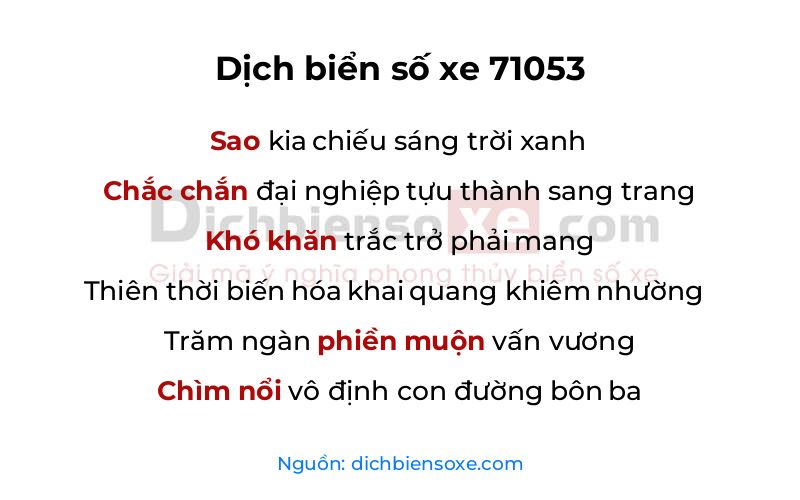 Dịch thơ biển số 71053