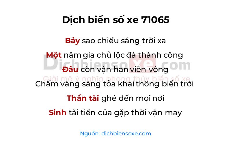 Dịch thơ biển số 71065