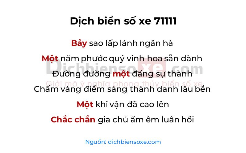 Dịch thơ biển số 71111