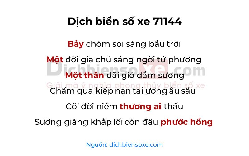 Dịch thơ biển số 71144