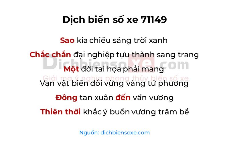 Dịch thơ biển số 71149