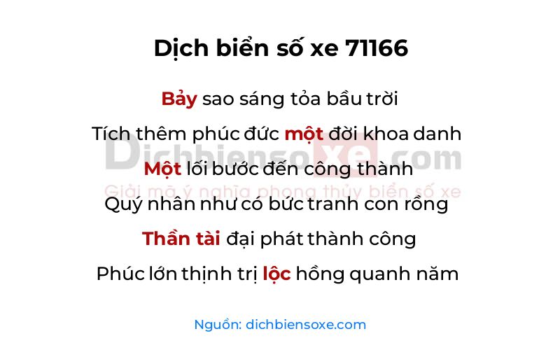 Dịch thơ biển số 71166