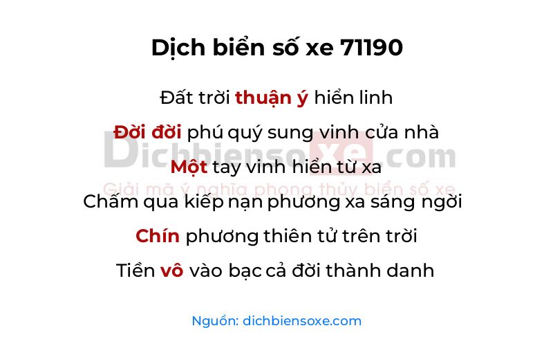 Dịch thơ biển số 71190