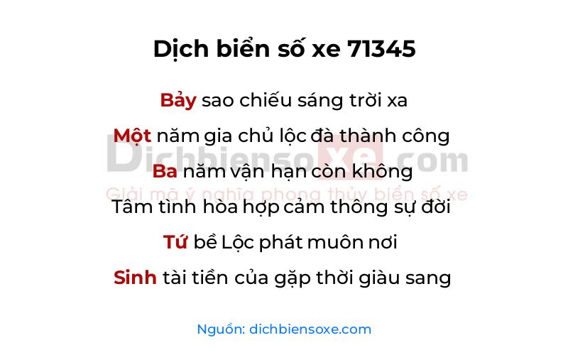 Dịch thơ biển số 71345