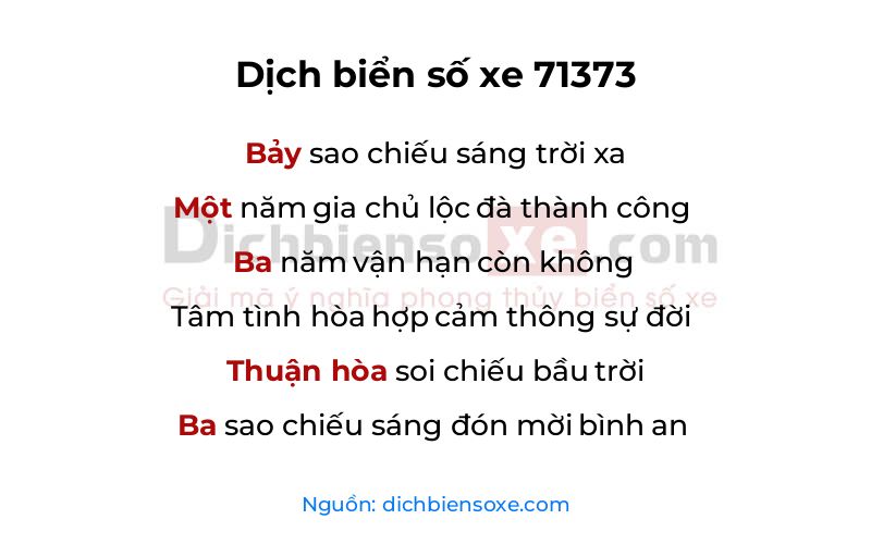 Dịch thơ biển số 71373