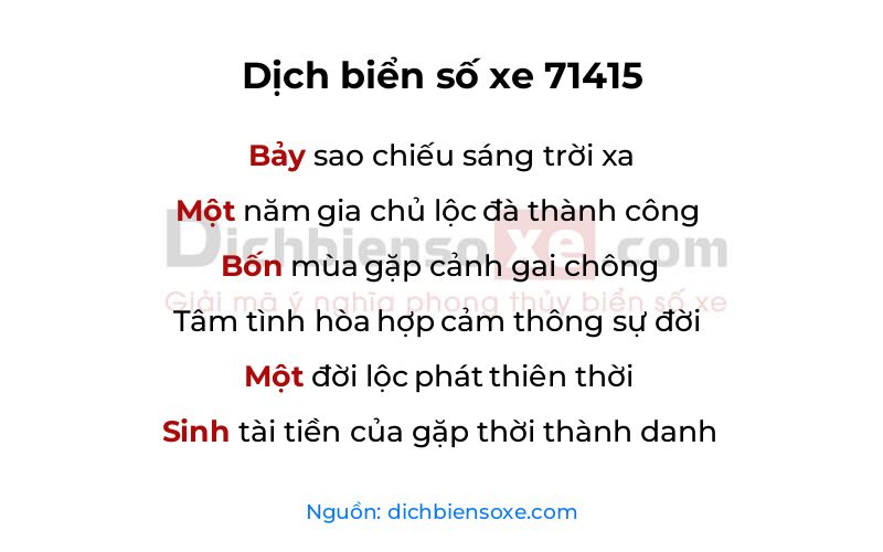 Dịch thơ biển số 71415