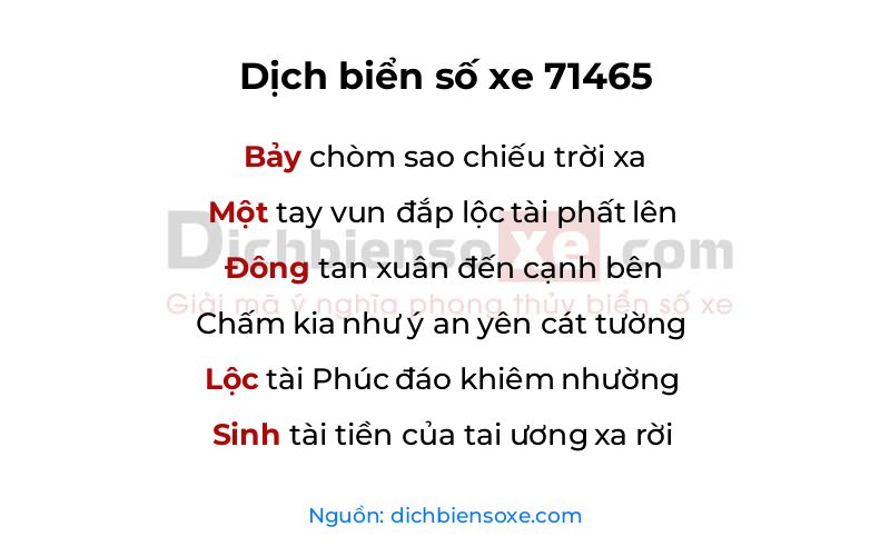 Dịch thơ biển số 71465