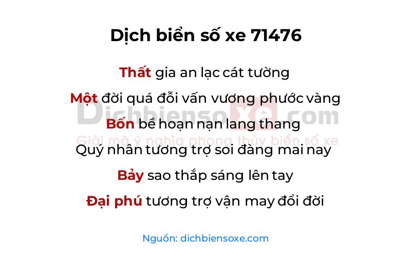 Dịch thơ biển số 71476