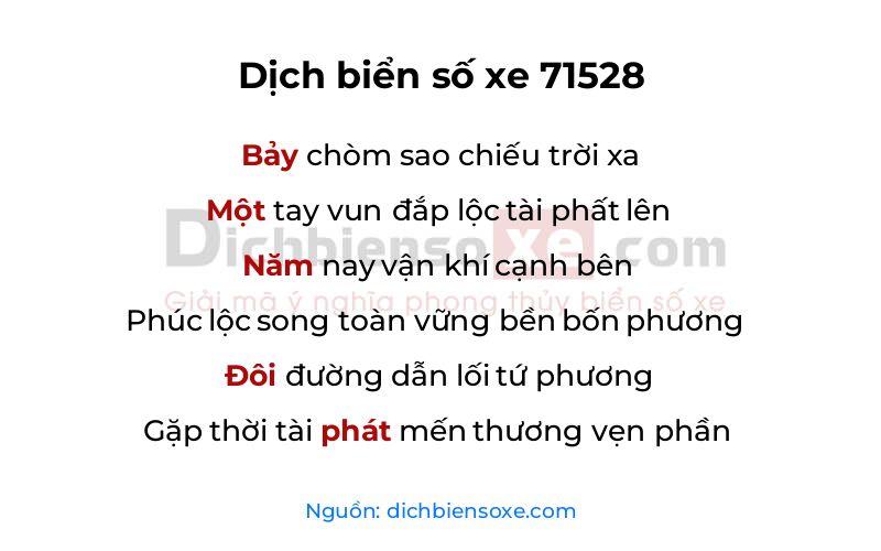 Dịch thơ biển số 71528
