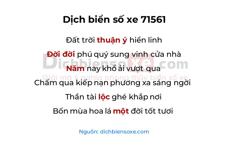 Dịch thơ biển số 71561