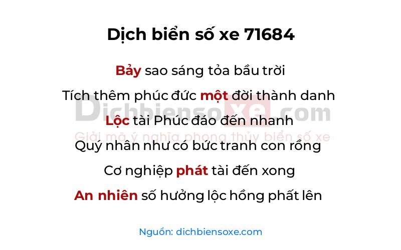 Dịch thơ biển số 71684