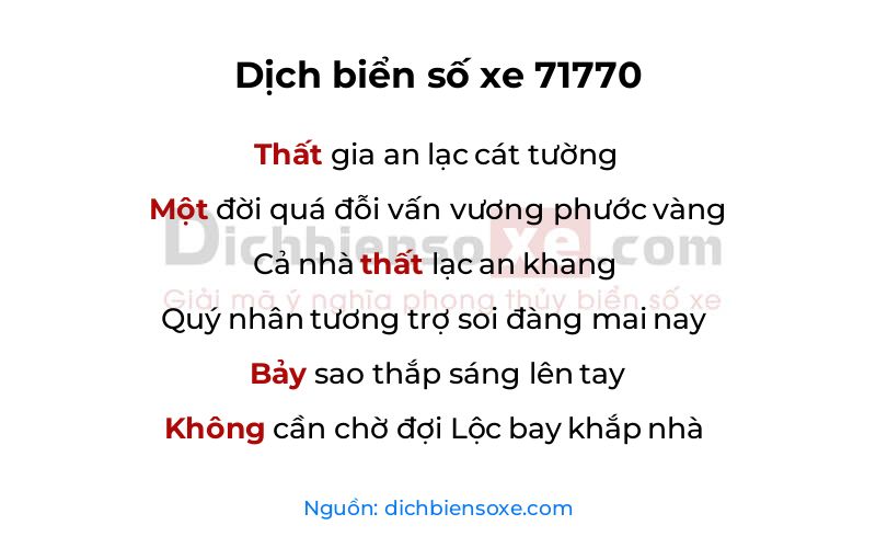 Dịch thơ biển số 71770