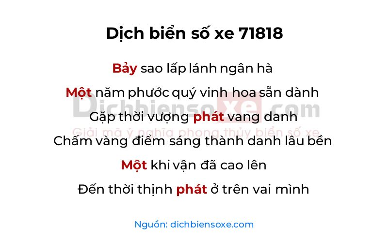 Dịch thơ biển số 71818