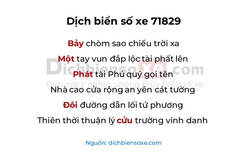 Dịch thơ biển số 71829