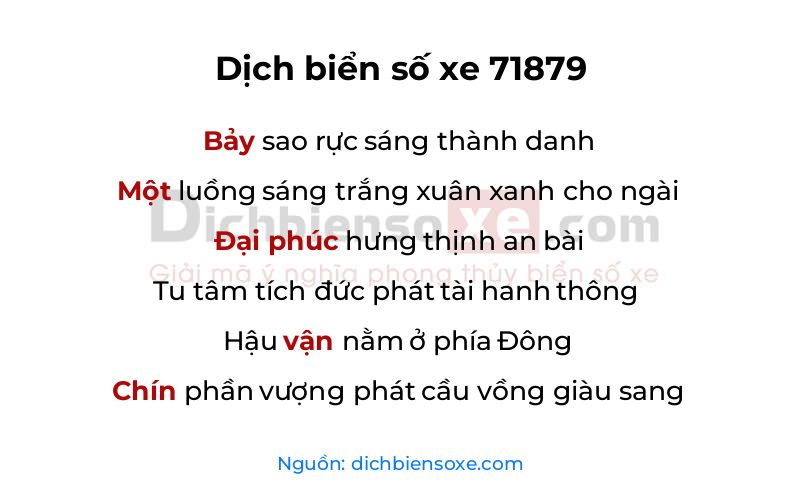 Xem ý nghĩa phong thủy biển số xe 71879 (Nhất Phát Thần Tài Lớn)