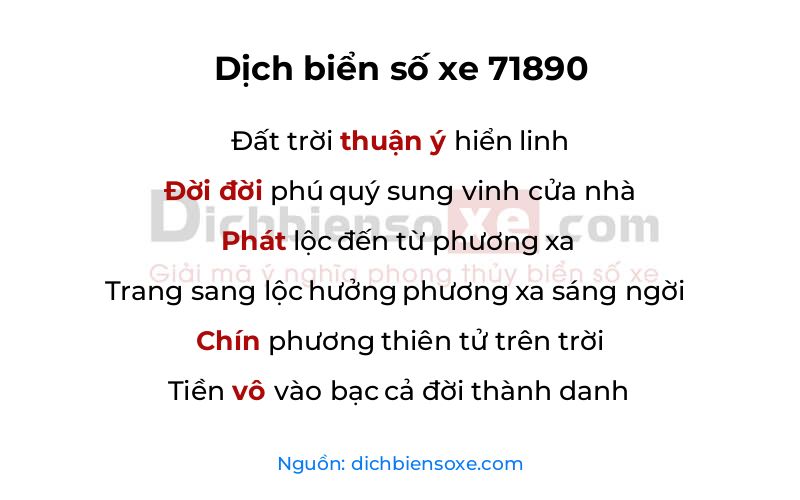 Dịch thơ biển số 71890