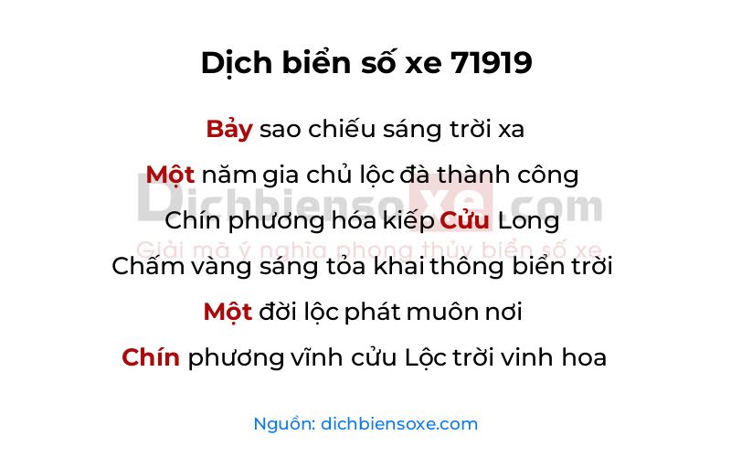 Dịch thơ biển số 71919