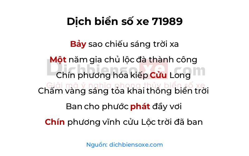 Dịch thơ biển số 71989