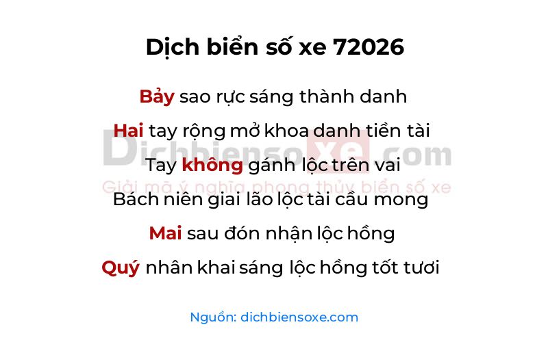 Dịch thơ biển số 72026