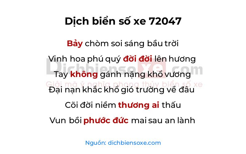Dịch thơ biển số 72047