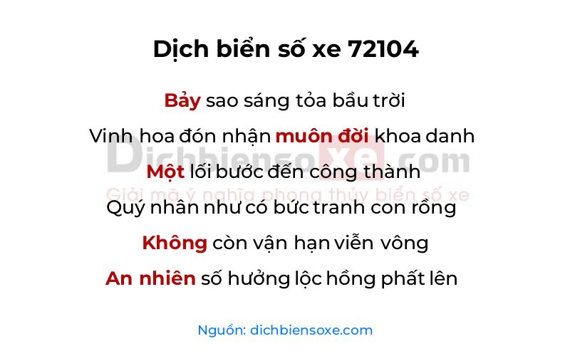 Dịch thơ biển số 72104