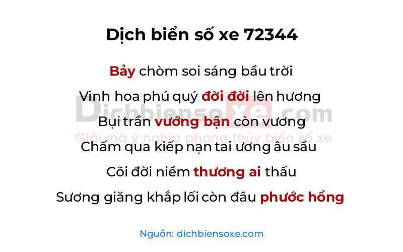 Dịch thơ biển số 72344