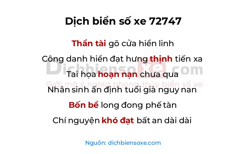 Dịch thơ biển số 72747