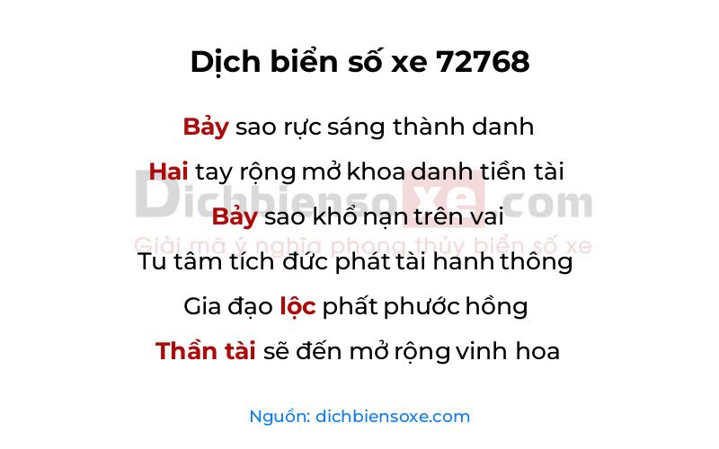 Dịch thơ biển số 72768