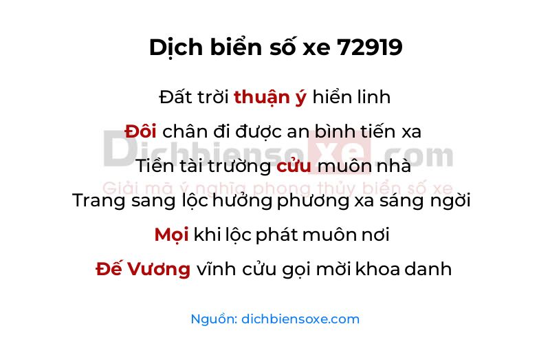 Dịch thơ biển số 72919