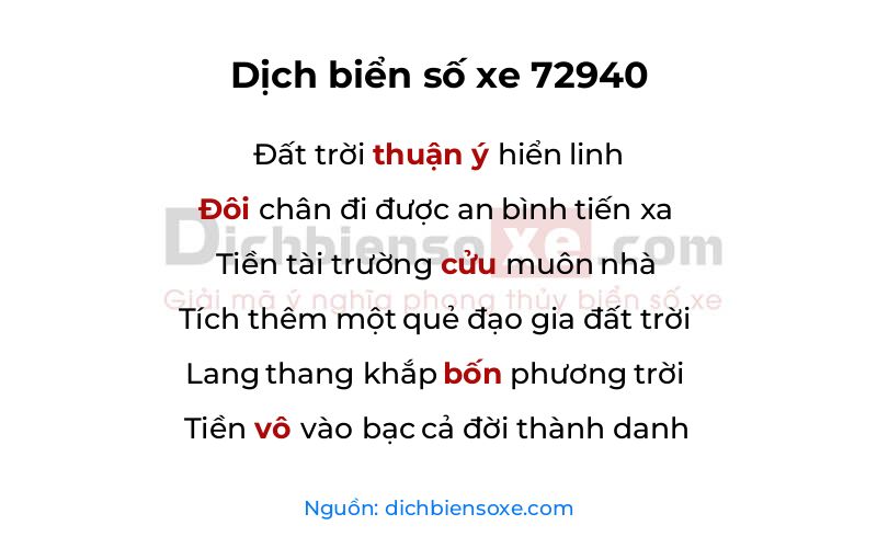 Dịch thơ biển số 72940