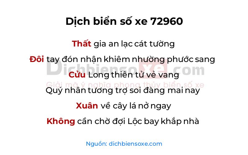 Dịch thơ biển số 72960