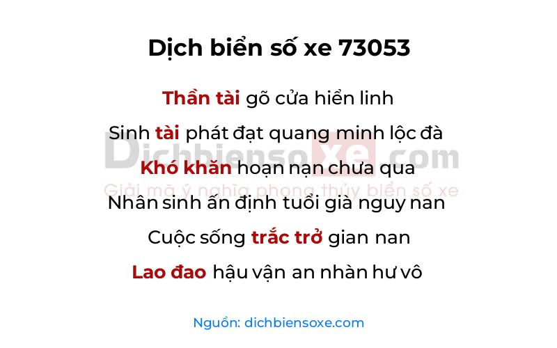Dịch thơ biển số 73053