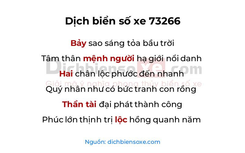 Dịch thơ biển số 73266