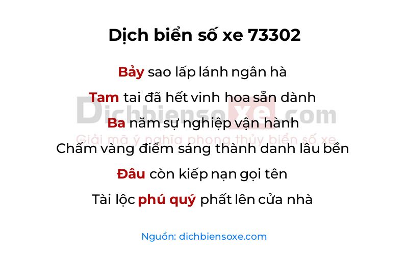 Dịch thơ biển số 73302