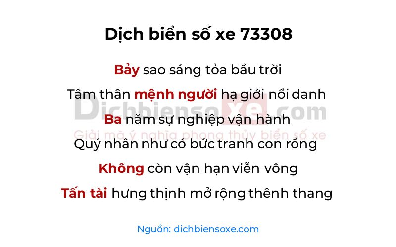 Dịch thơ biển số 73308